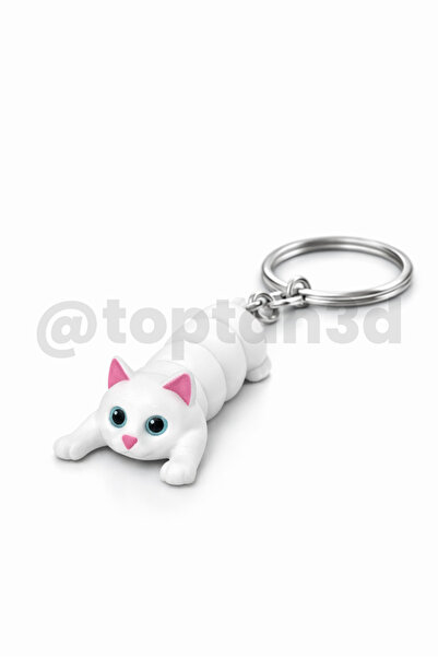Toptan3D Hediyelik Beyaz Kedi Anahtarlık (Hareketli Oyuncak Anahtarlık)
