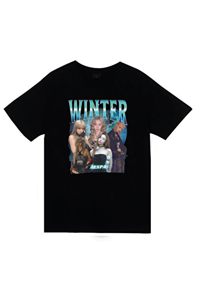 fame-stoned Aespa - Winter - K-Pop Printed Unisex 100% Cotton Black T-Shirt