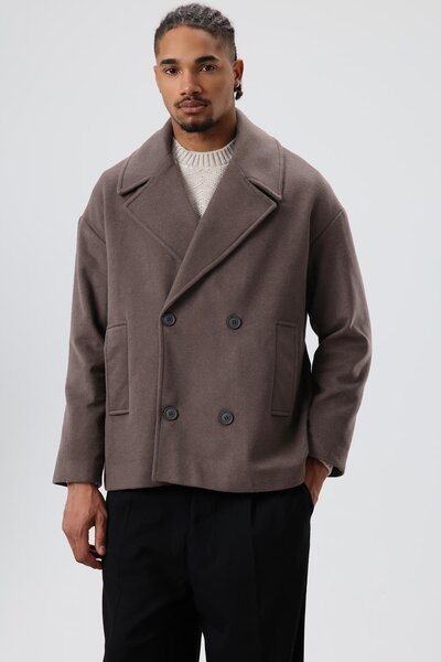 VAMOSCLO Oversize Double-Breasted Short Cashmere Jacket Dark Mink