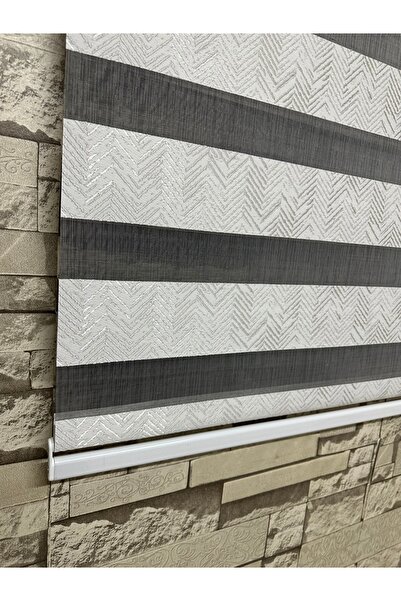 PERDECİNİZ GRİ DESENLİ ZEBRA PERDE ALÜMİNYUM KASA (Etek Düz) enxboy