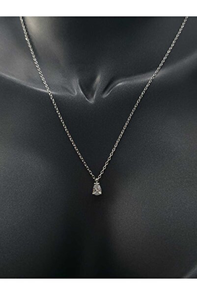 sarıyer silver Damla Taşlı Minimal Gümüş Kolye Zirkon Taşlı 925 Ayar Gümüş Mi...