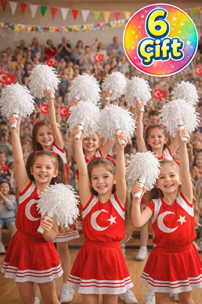 TOYFEST Ponpon Matte White Cheerleading Pompom with Stick Durable Lightweight...