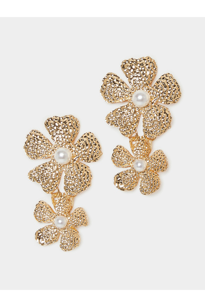 Styli Golden Floral Pearl Drop Earrings