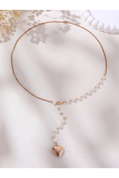 Take Two By Styli Heart Locket Pearl Drop Necklace