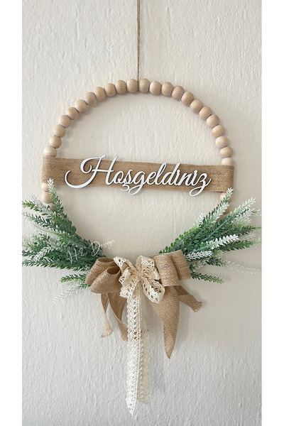 H2 Design Ahşap boncuklu tozlu lavanta kapı süsü duvar dekoru