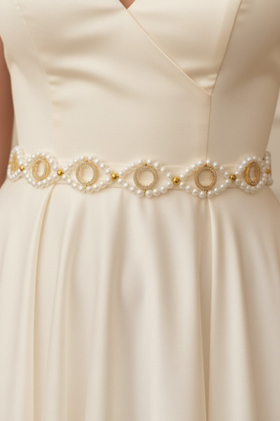 TwinsCollection Çeyrekli Altın Uyumlu 8mm Incili 10'u Bir Yerde Kemer- Gelin ...