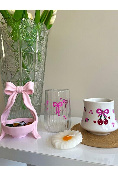 Flossy Design فنجان قهوة مصنوع يدويًا بشريط، وعاء للحلويات، كوب ماء، مع شمعة،...