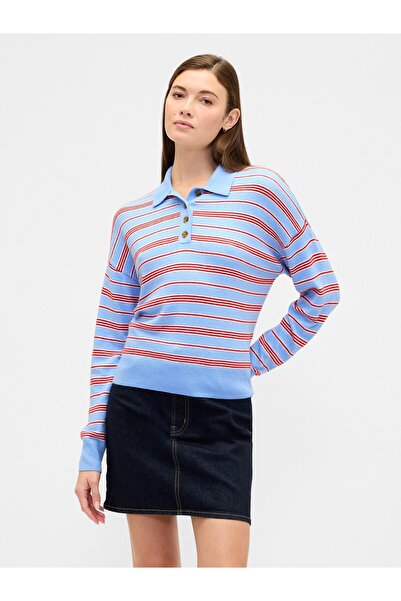 GAP Kadın Açık Mavi CashSoft Relaxed Triko Polo Kazak