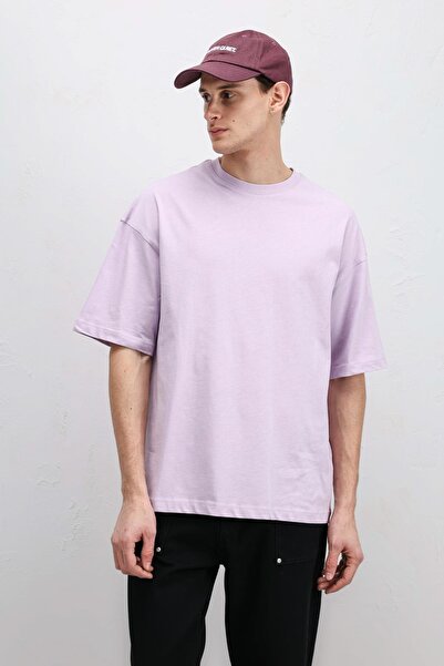 VAMOSCLO Basic Oversize Crew Neck T-Shirt Lilac