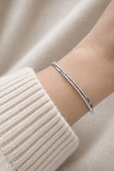 Owentis Silver Çift Sıra Minimal Suyolu Corinth Bileklik -kararma yapmaz-