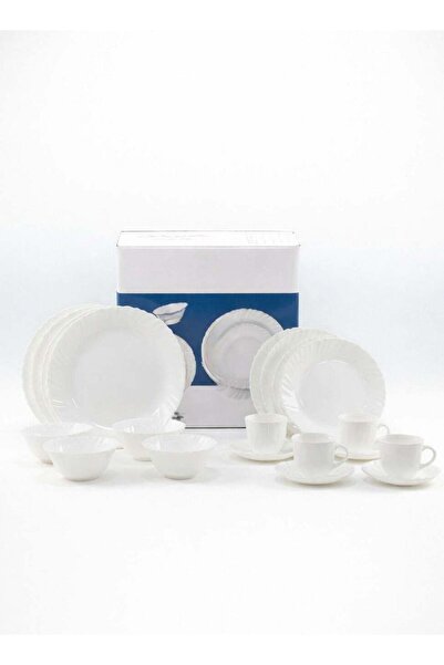 La Opala 20 PCS Dinner Set | Premium Opal Glass Dinnerware Set | White Elegan...