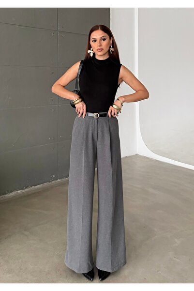 BEJNA Women's Pleated Belted Wide Leg Pants