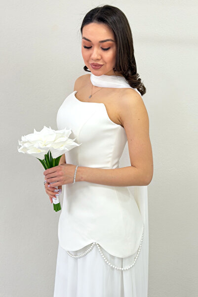 the ZKS Kadın Şal Detaylı Korseli Eteği Şifon Tasarım Abiye Elbise Bebe Mavi,...