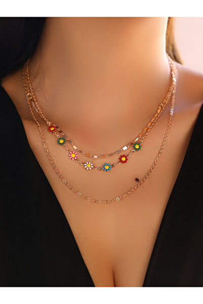 Take Two By Styli Gold Layered Necklace with Colorful Daisy Charms
