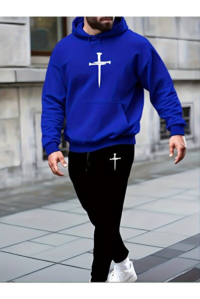 mercoledi Mix Printed Men's Hoodie Jogger Bottom Tracksuit Set Oversize Boyfi...