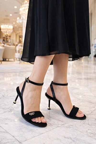 MODAONN Sandale cu toc pentru femei, cu o singură curea și detalii în formă d...