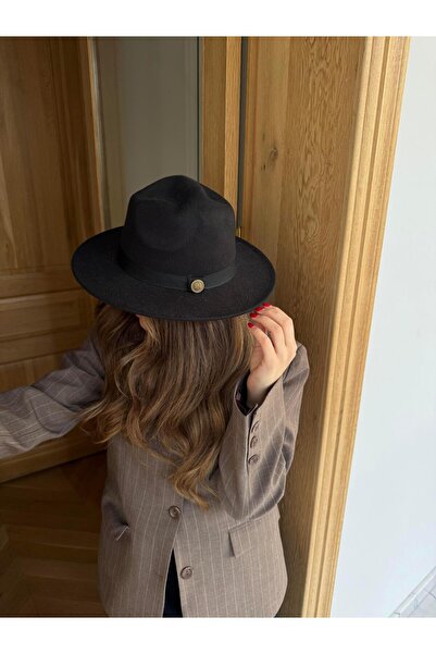 Tina İstanbul Flat Brimmed Cashmere Cowboy Hat Black
