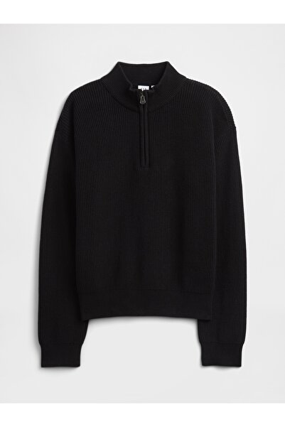 GAP Erkek Çocuk Siyah Half-Zip Mockneck Kazak