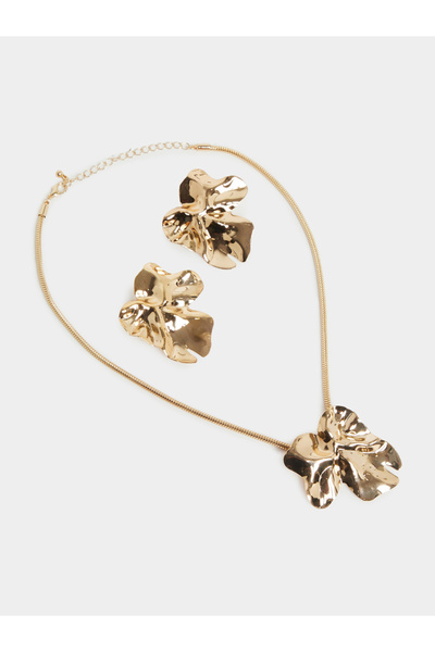 Styli طقم قلادة وأقراط على شكل زهرة ذهبية