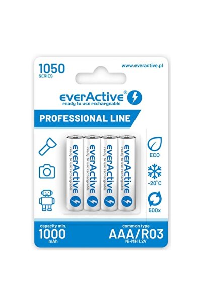 everActive Set de 4 baterii preîncărcate R3 AAA Ni-MH, capacitate 1050 mAh, l...