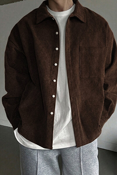 GENIUS STORE Men's Corduroy Oversize Shirt Collar Pocket Long Sleeve Jacket S...