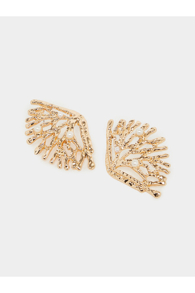 Styli Gold Branch Stud Earrings with Pearls
