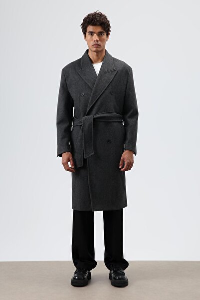 VAMOSCLO Oversize Double Breasted Stamp Coat Anthracite