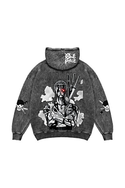 Sekizbiraltı Roronoa Zoro Printed Oversize Unisex Washable Black Hoodie
