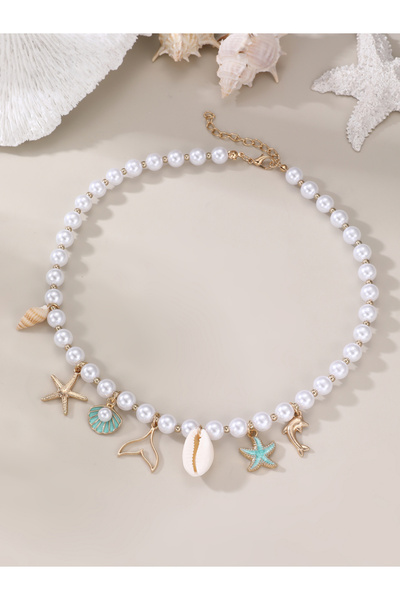 Take Two By Styli White Pearl Beaded Necklace with Sea Charms
