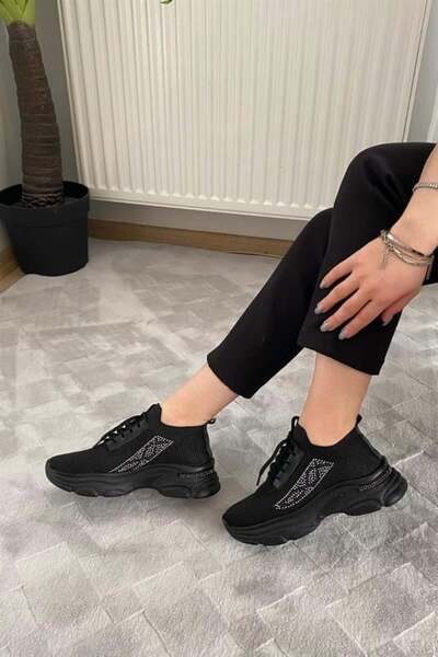 Difolia Women's Black Knitwear Stone Sports Shoes & Sneakers