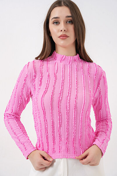 Bigdart Women's Textured Stretch Knitted Blouse 975 - Pink