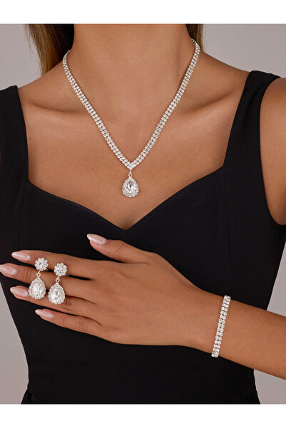 Take Two By Styli Pack of 3 - Silver Crystal Necklace with Bracelet and Earrings