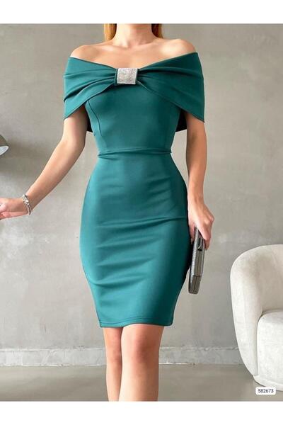 Modafeminen Scuba Fabric Yakasina Shiny Stone Detailed Evening Dress 582673 E...