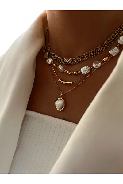 Take Two By Styli Pack of 4 - Gold Layered Faux Pearl Necklace