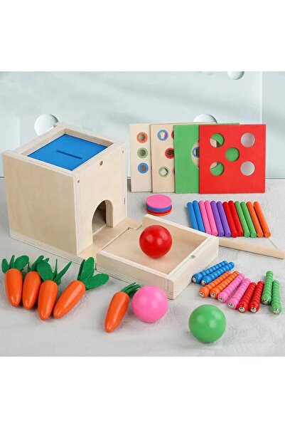 Montessori Cub educativ din lemn Play Kit 4 in 1
