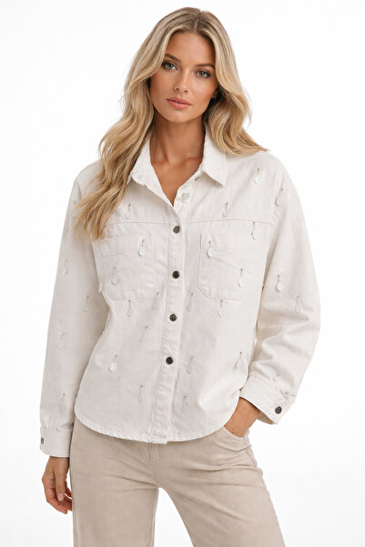 Butik Ayseba Women's Sequin and Stone Embroidered Denim Jacket