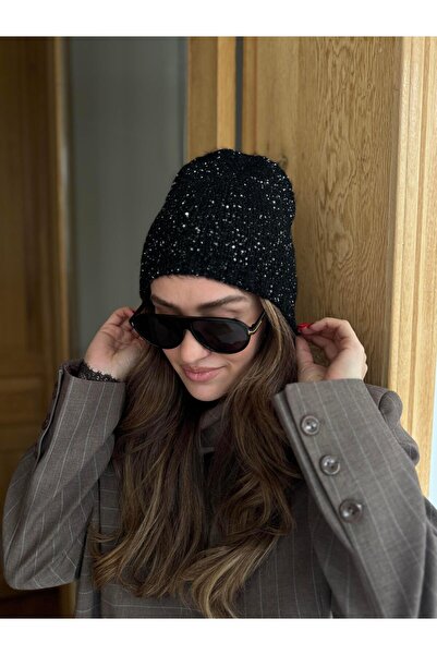 Tina İstanbul Stone Embroidered Beret Black