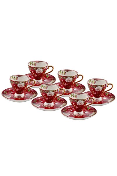 ROY KING BORDO ÇİÇEKLİ 6 KİŞİLİK TÜRK KAHVESİ FİNCANI