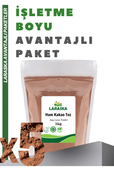 Laraska Natural Ham Kakao Toz 5kg - Raw Cacao Powder Aile Boyu Paket