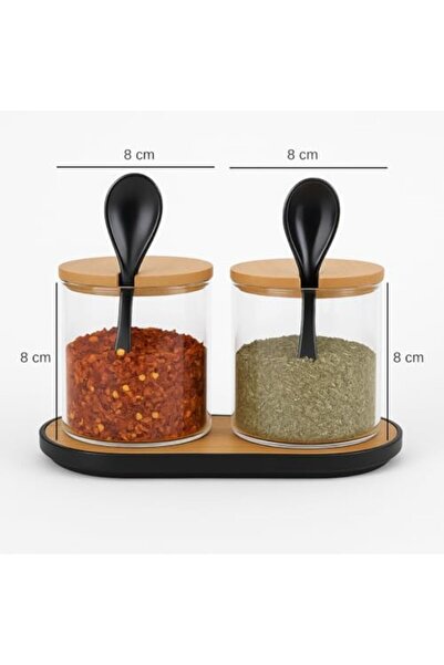Nacario Nrcrioshop Set of 2 Glass Spice Jars – with Spoon, Bamboo Lids and St...