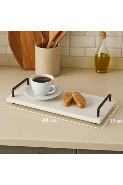 Nacario Nrcrioshop or Black Metal Strappy Marble Presentation Tray – 40X15 cm...