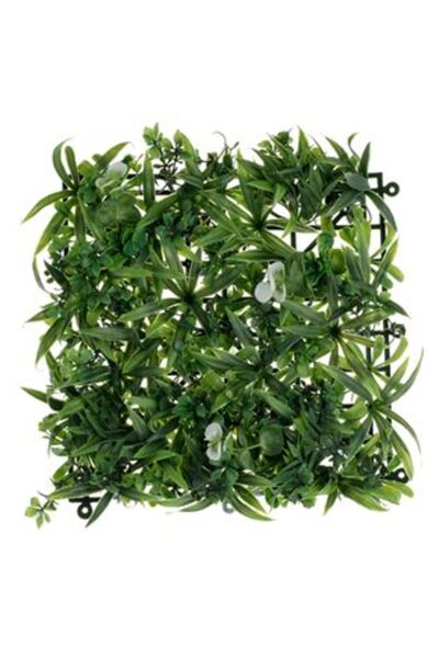 SHOPIENS Artificial Plant Panel Grass with White Flowers 24 x 24 cm
