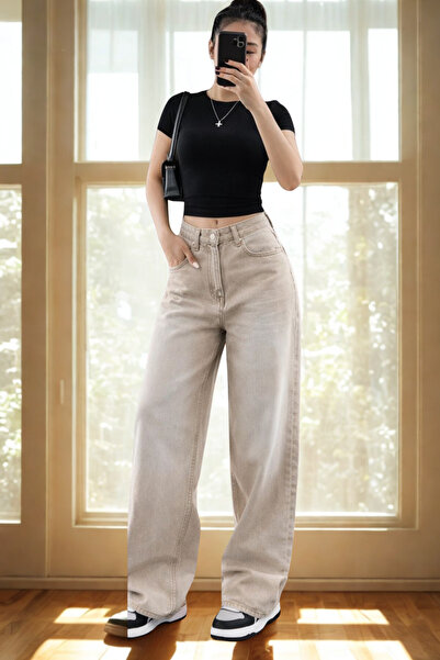 Swana Women's Retro Jean Pants - Beige