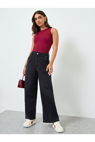 Styli بنطلون جينز نسائي عالي الخصر بقصة برميل