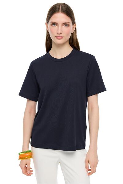 Perspective Makis Navy Blue Color Comfortable Fit Crew Neck Fake Sleeve T-Shirt