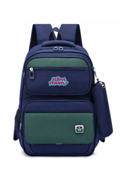 PIGNA Rucsac Funtasy Grade 0 Verde Bleumarin cu Penar cu 4 Fermoare