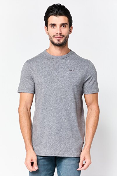 BENCH Men Crew Neck Short Sleeve Embroidered Logo T-Shirt, Heather Grey