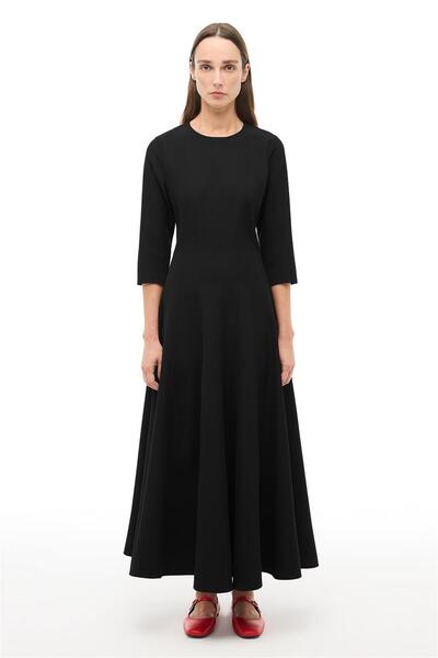 Perspective Black Crew Neck Ankle Dress