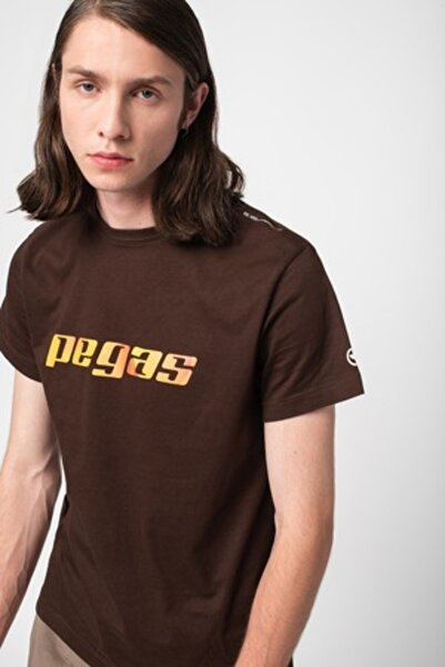 Pegas Tricou cu guler rotund și imprimeu cu logo, Maro închis, S