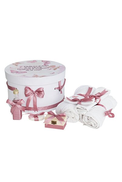 Flashmarket Trusou botez Fetita 8 piese cu Fluturi Roz – Set complet botez, C...